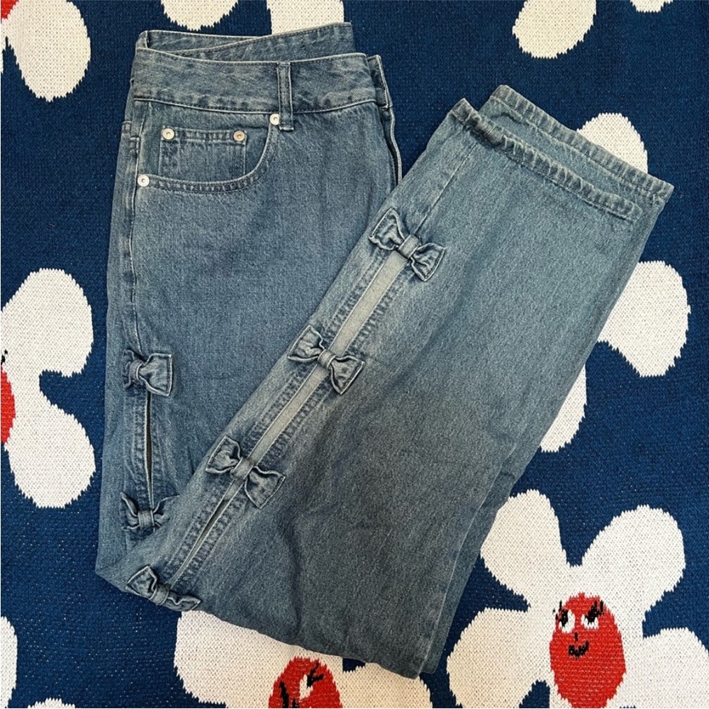 RARE lazy oaf bow size cutout jeans